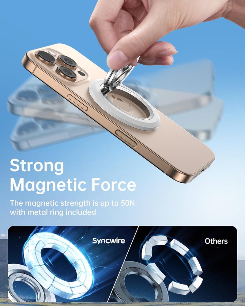Syncwire Magnetic Phone Ring Holder for MagSafe [2 Pack], 360° Rotation Dual Sided Magnet Grip Cell Phone Ring Stand Finger Kickstand Compatible with iPhone 17 16 15 14 13 12 Pro Max fits MagSafe - Image 5